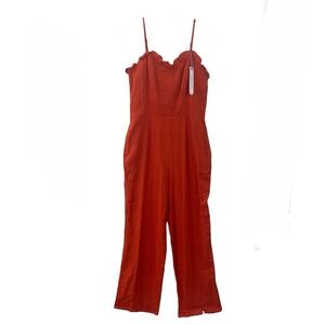 Story On Linen Jumpsuit S Sweetheart Neck Wide Leg Pockets Adjustable Straps NWT